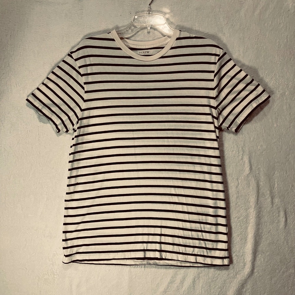 J Crew Slim Washed Striped TShirt Womens Large Cream Navy Short Sleeve Crew Neck